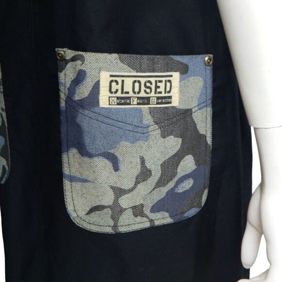 Marithe Francois Girbaud Maxi A-Line Black Overall Dress Patches Size 34 2 XS - Picture 6 of 8